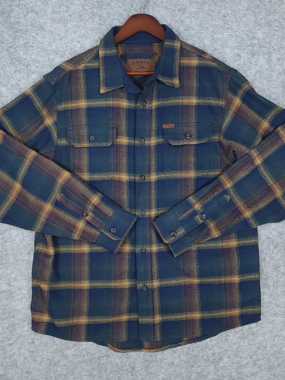 Orvis Big Bear Heavyweight Flannel Shirt Shacket Mens Large Plaid Windowpane